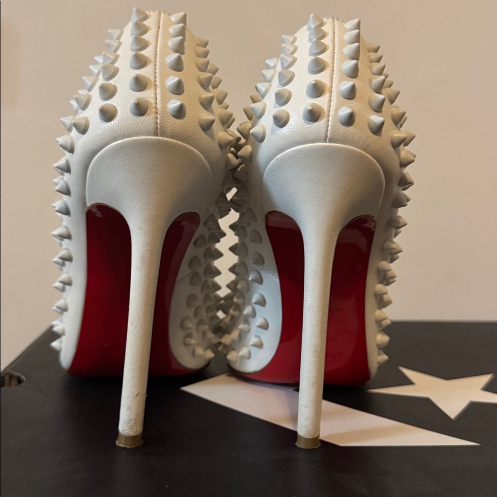 Christian Louboutin White Spiked Pumps - Picture 6 of 7